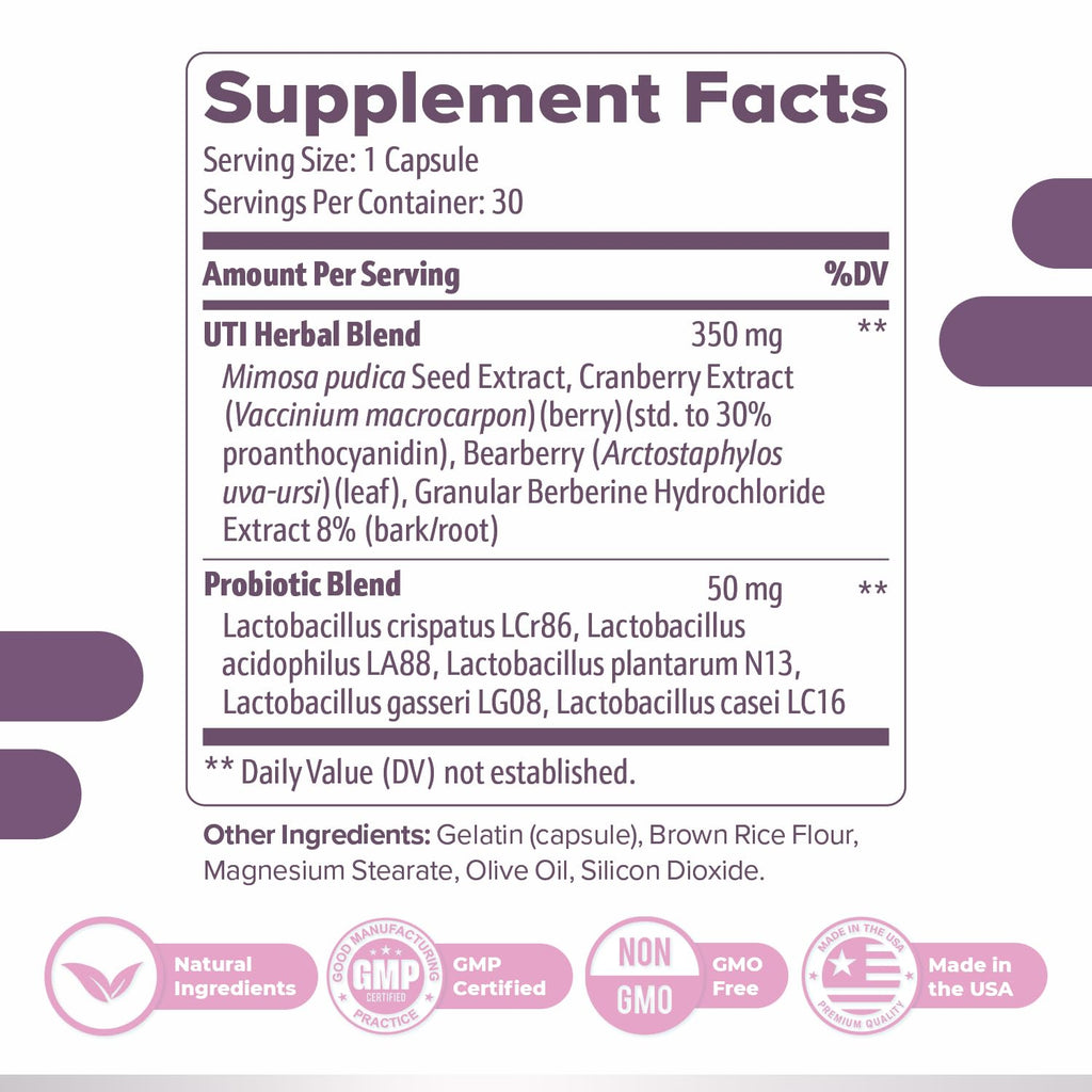 Femipro Bladder Control Supplements for Women & Men, Natural Herb & Probiotic Blend, Supports Urinary Tract Health & Microbiome Balance | Made in USA Non-GMO, 30 Capsules, 3 Month Supply