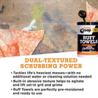GOOP Orange Heavy Duty Ruff Towels with Scrubbing Power, 10” x 12” Dual Textured Multi-Purpose Cleaning Wipes, Removes Dirt, Grease, Oil, 72 Count