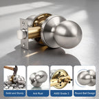 Knobonly 3 Pack Keyless Indoor Door Knob, Passage Door Knobs, Interior Door Knobs, Satin Nickel, Stainless Steel