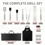 Kaluns Grilling Accessories, Gifts for Men Christmas Grilling Gifts for Dad, Heavy Duty Stainless Steel BBQ Grill Tools Set for Outdoor Grill with Aluminum Case and Apron, Birthday Gifts for Men Dad
