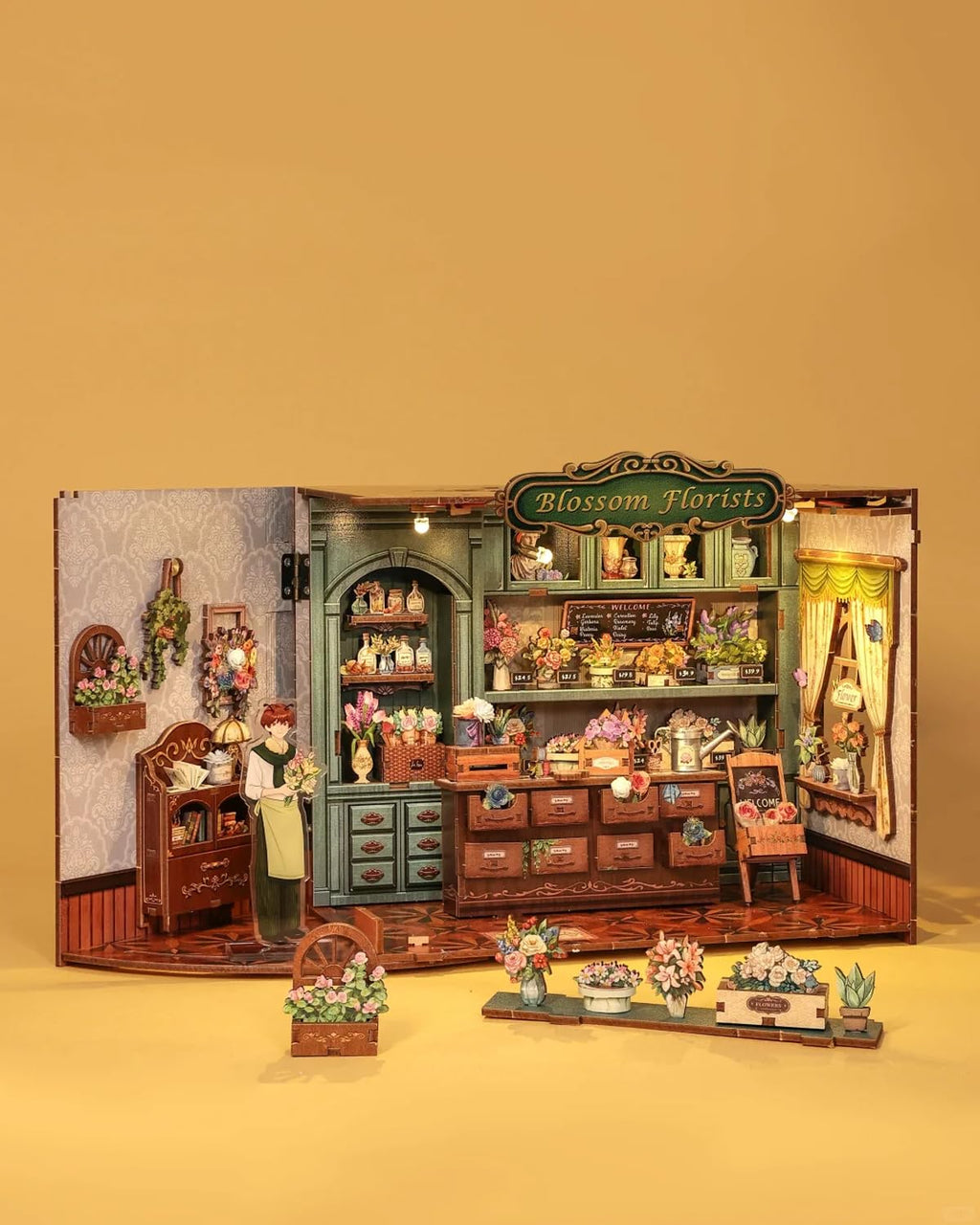CUTEBEE Book Nook Kit - DIY Miniature House Dollhouse Kit for Adults and Teens, Booknook Tiny House Bookshelf Decor 3D Wooden Puzzle, Gifts for Family, Friends (Blossom Florists)