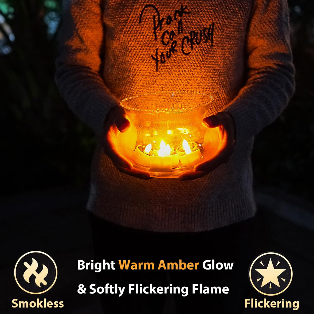 Solar Tea Lights Outdoor Waterproof, 8pcs Rechargeable Dusk to Dawn Little Solar Votive Candles, Flameless Flickering Small Light for Lantern Window DIY Chandelier Patio Deck Garden Decor (Warm Amber)