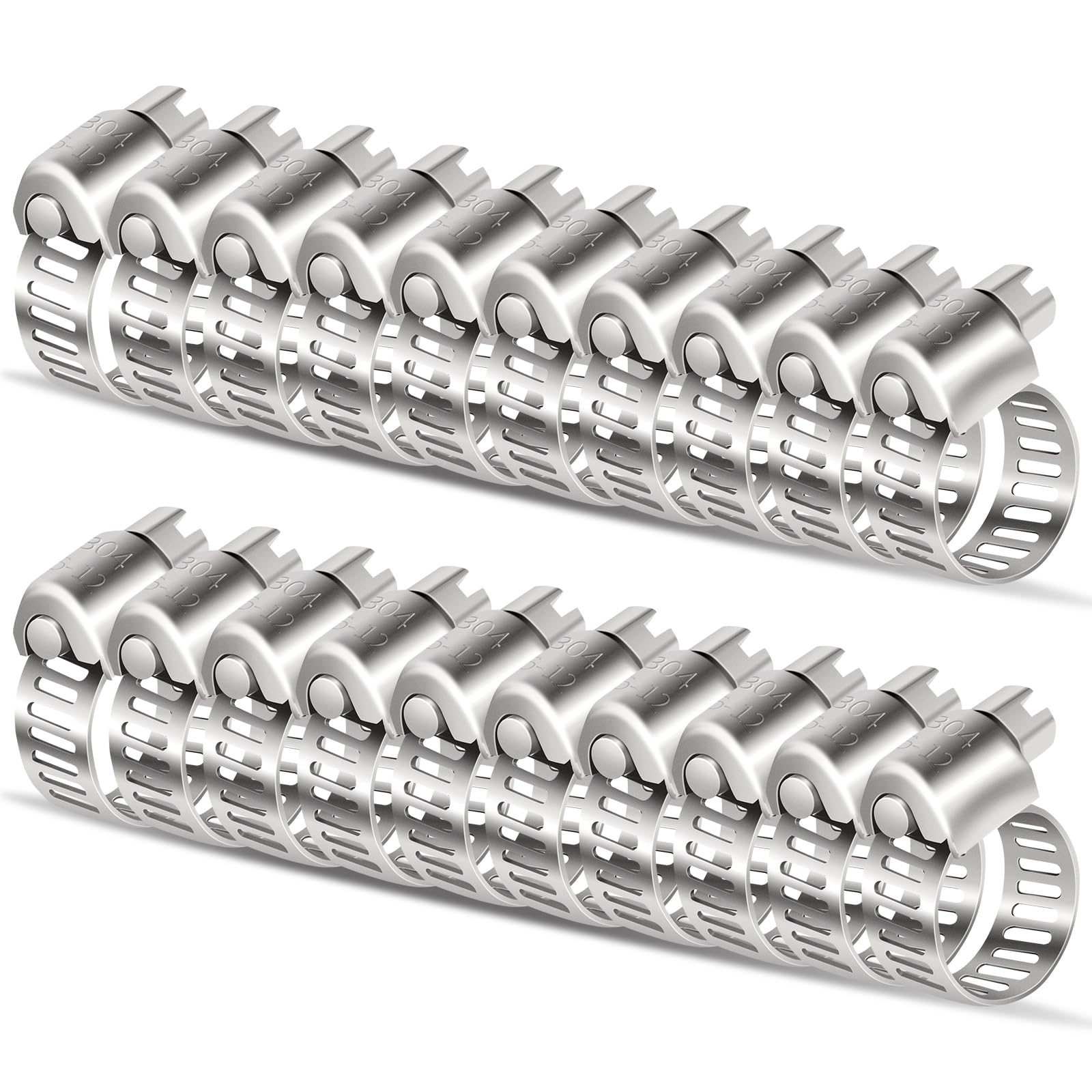 Hose Clamp 3/8 Inch, 20 Pcs Stainless Steel Hose Clamps for 1/4 Inch to 3/8 Inch hose pipe Adjustable Worm Grear Hose Clmaps for Fuel Lines, Radiator, Automotive, Mechanical