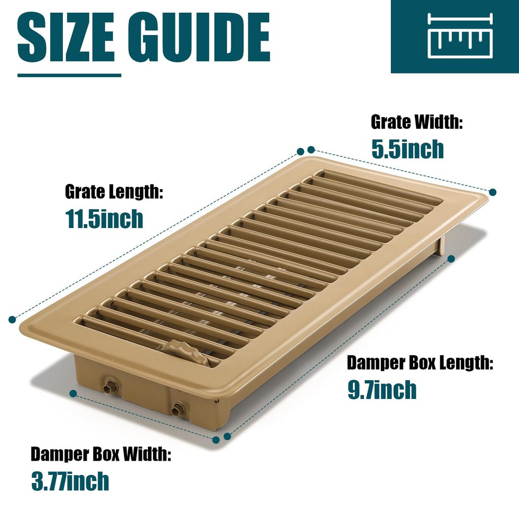 VOISEN Floor Register 4x10, 2 Pack Brown Floor Vent Covers,Heavy Duty Steel Walkable Floor Vents,Vent Covers for Home Floor