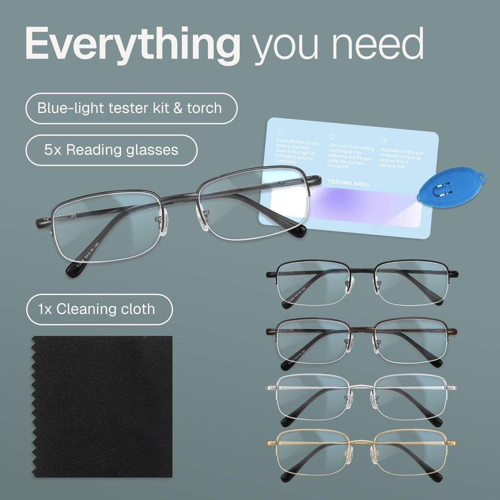 NOVIVON 2.75 Metal Reading Glasses Men - Durable Readers with Blue Light Filtering - Clear Vision
