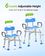 Ergonomic H-Shaped Shower Chair for Elderly and Disabled with Padded Back & Arms,500 lbs Heavy Duty Adjustable Shower Stool Seat for Easy Cleaning, Anti-Slip Bath Chairs for Bathtub