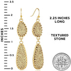 Gold Tone Earrings for Women Dangle - Faux Druzy Long Double Tear Drops
