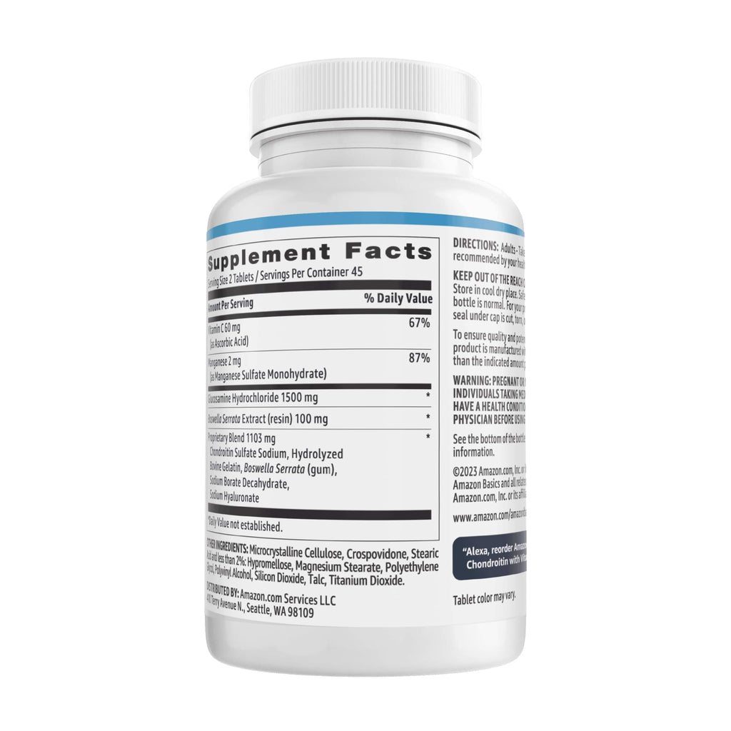 Amazon Basics Glucosamine 1500 mg with Chondroitin and Vitamin C 60 mg, 90 Tablets (2 per Serving), Gluten Free (Pack of 2)