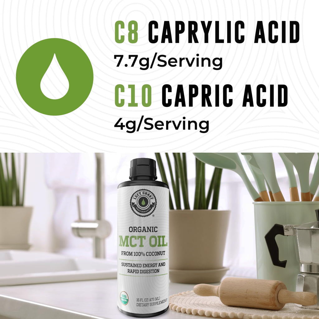 MCT Oil Organic - C10 C8 MCT Oil for Sustained Mental Energy & Focus Support - MCT Oil Organic For Coffee, Smoothies, & More - Palm Free Vegan Keto & Paleo Friendly 16 Fl Oz - Non-GMO - Aceite De Coco