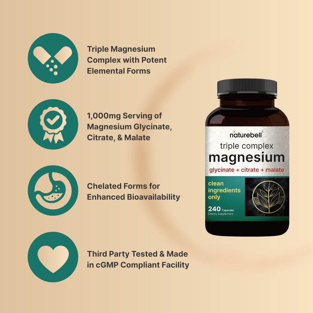 Magnesium Complex 1,000mg, 240 Capsules | Triple Magnesium Complex with Glycinate, Citrate, & Malate | Chelated & Purified for Better Absorption | Filler Free, Non-GMO