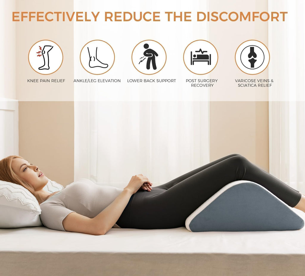 Knee Wedge Pillow for Post-Surgery Recovery-Leg Elevation Support for Sleep Position, Alleviating Lower Back & Hip Pain Enhancing Circulation in Ankles Legs Triangle Pillow with Removable Cover