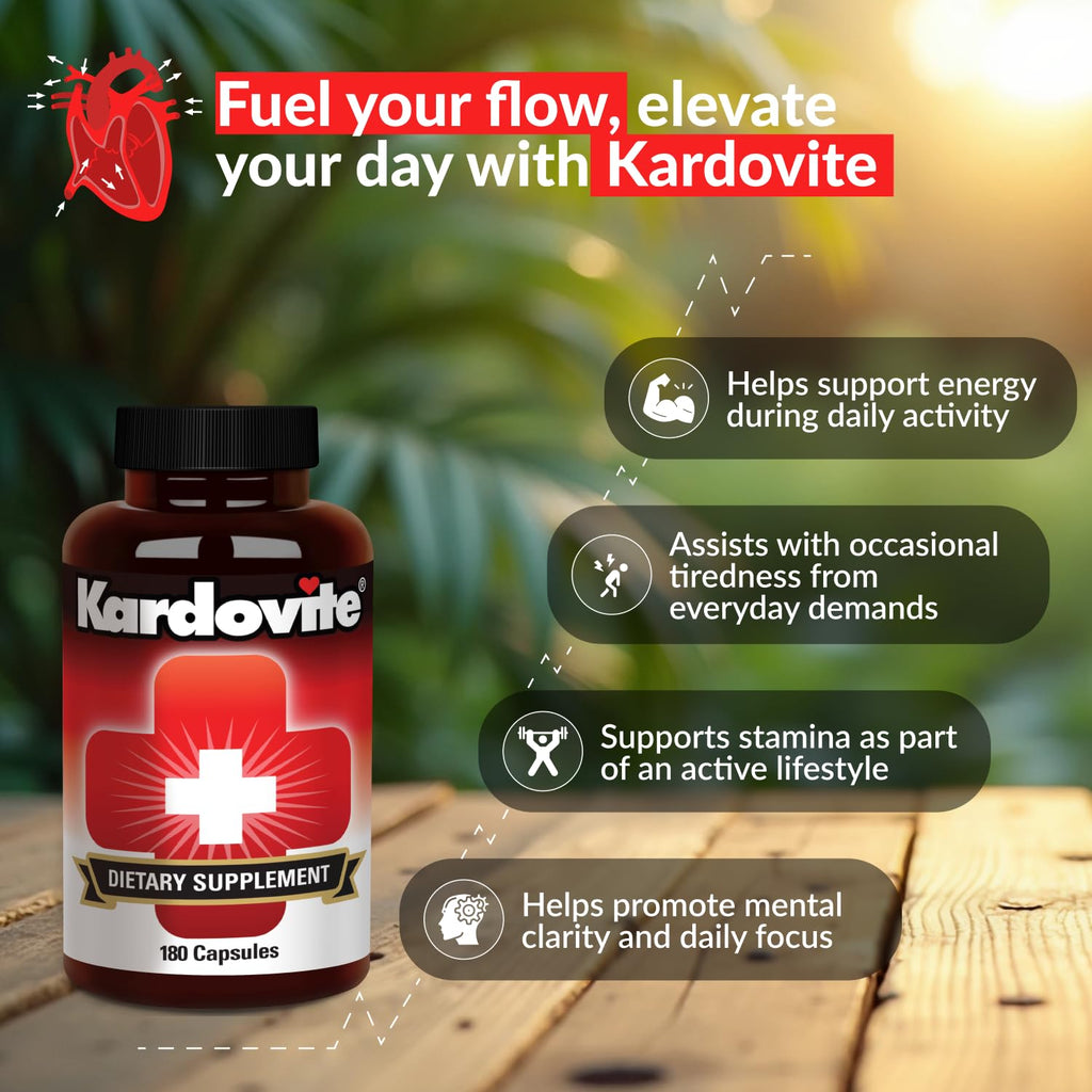 Kardovite Herbal Circulation Support Capsules 180s | Supports Circulatory Wellness with Hawthorn, Garlic, Ginkgo, Cayenne, Milk Thistle, Bilberry & Valerian | Supports Vitality & Daily Wellness
