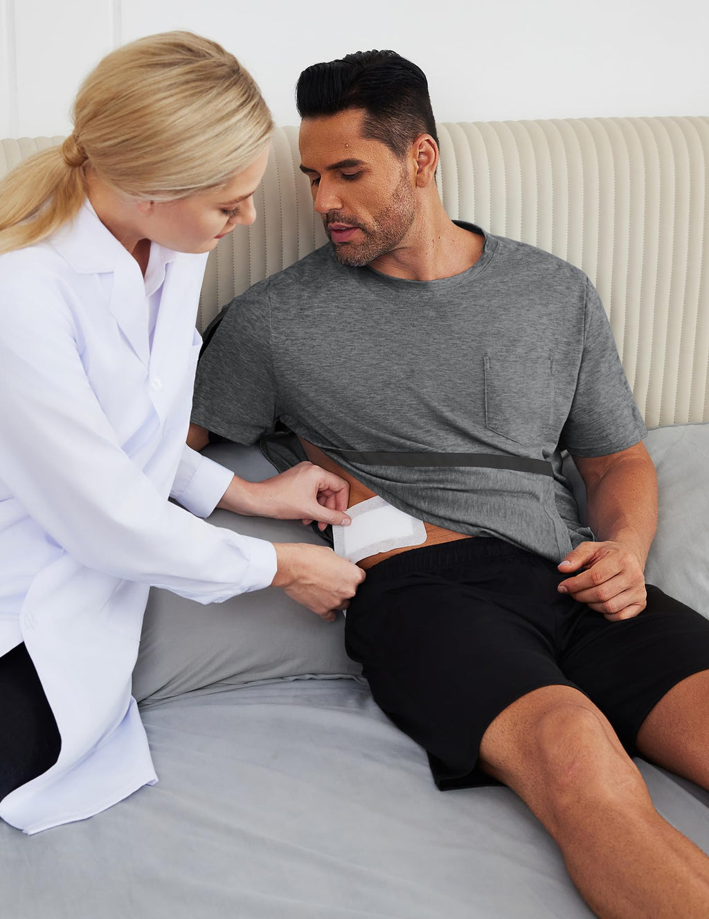 Deyeek Shoulder Surgery Shirts for Men Side Snap Short Sleeves Tear Away Shirts Rotator Cuff Dialysis Recovery Chemo Shirts