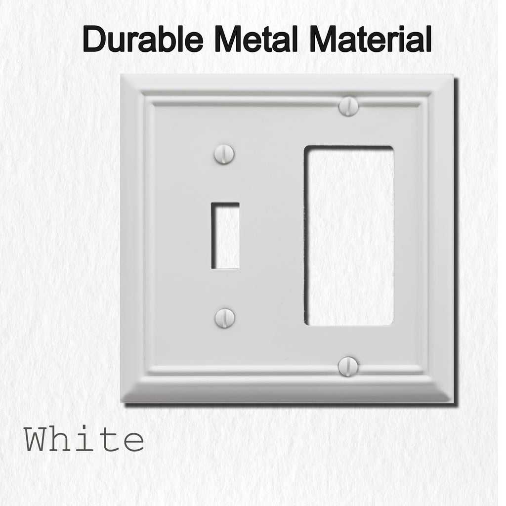 OKAWYC Toggle/Decorator Light Switch Cover Adler Metal Wall Plate, 2-Pack White 2 Gang, for Receptacle Dimmer Switch GFCI Outlet, Switch Cover Decorative Wallplate, Durable