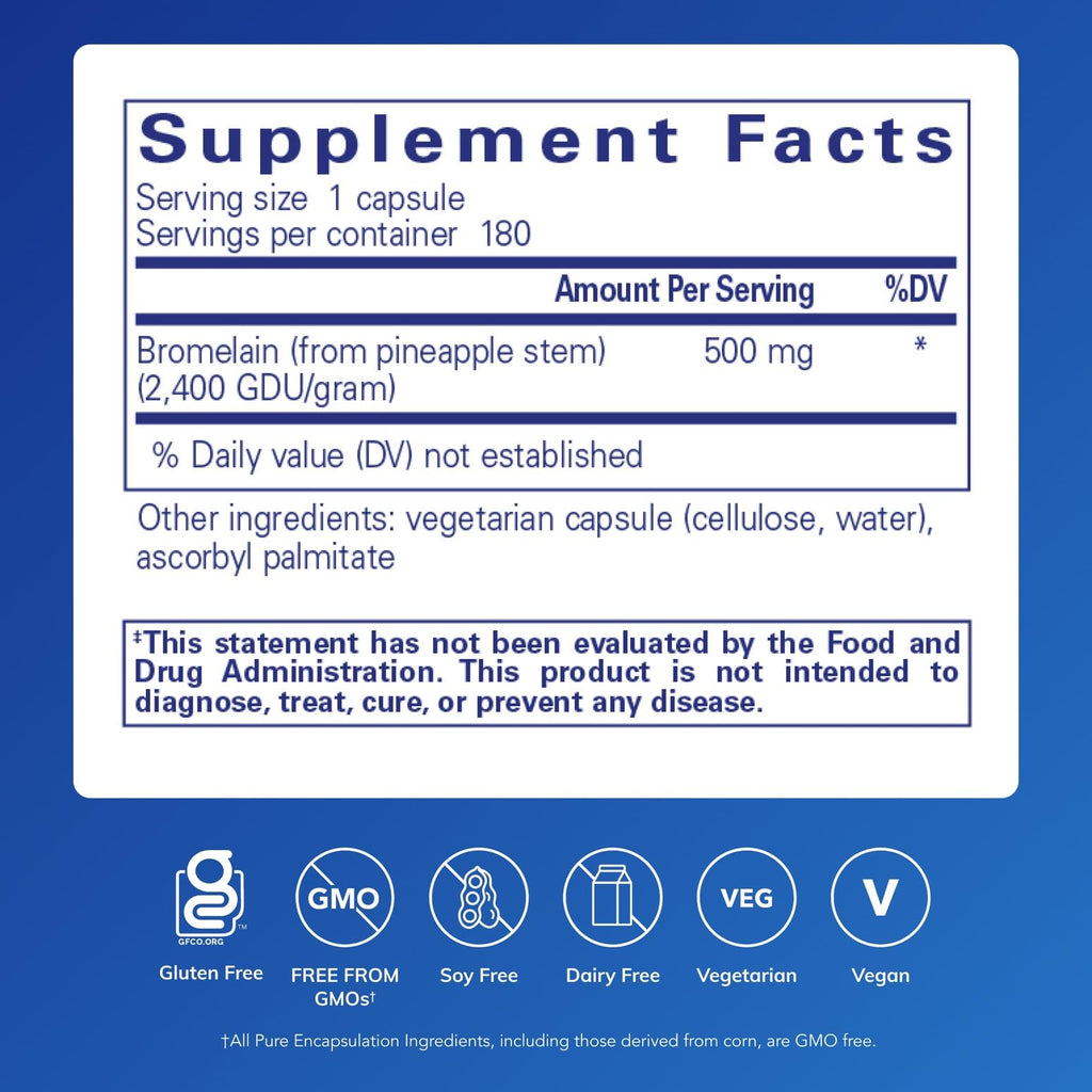Pure Encapsulations Bromelain 2400 500 mg - for Digestive Support & Musculoskeletal Health - Supports Joints & Muscle Recovery* - Proteolytic Enzymes - Vegan - 180 Capsules