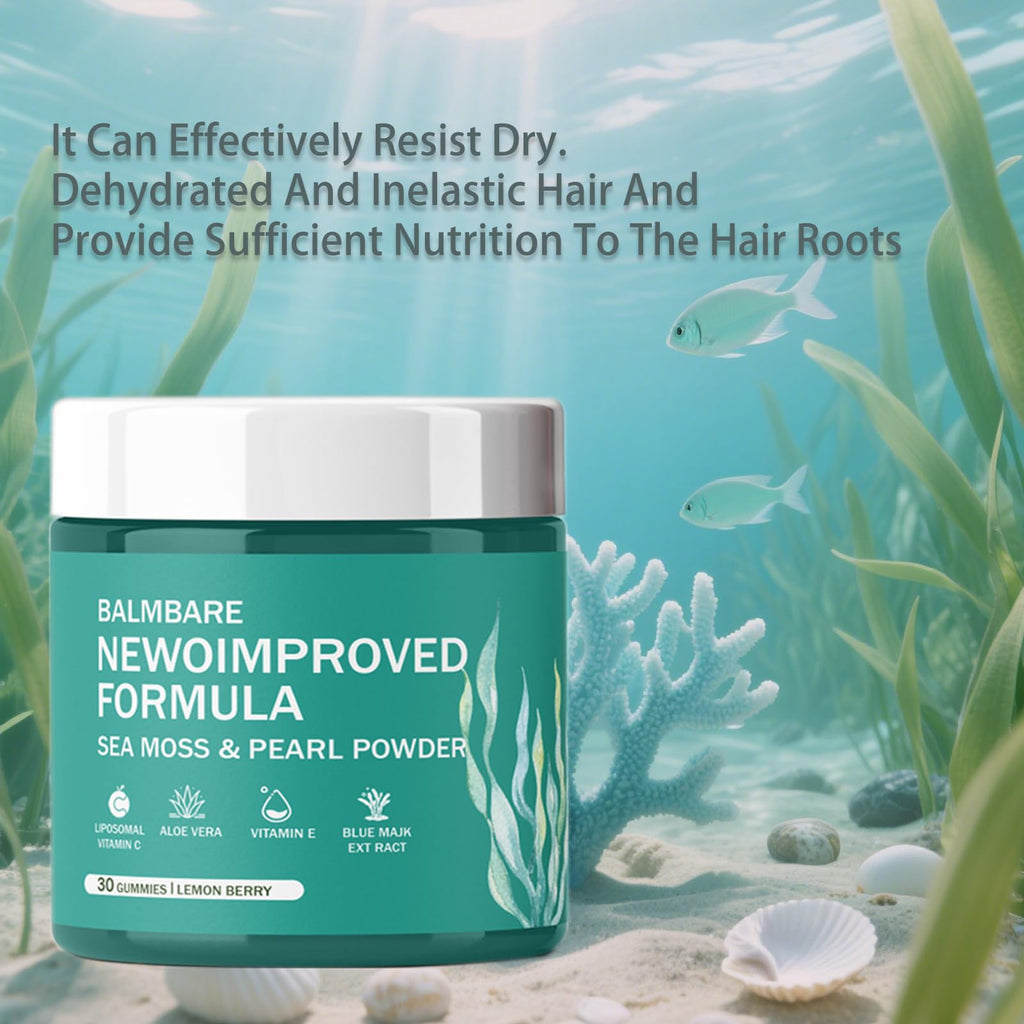 GAOMAOKING Balmbare Revive Hair Gummies - Sea Moss Gummies with Hair, Skin & Nails Vitamins with Seamoss, Pearl Powder, Vitamin E, Aloe Vera, Liposomal Vitamin C, 30 Count (2pcs)