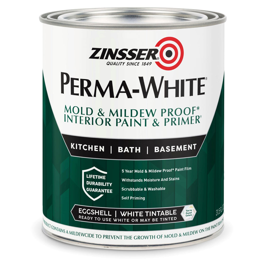 Zinsser 02774 PERMA-WHITE Mold & Mildew Proof Interior Paint, Quart, Eggshell White