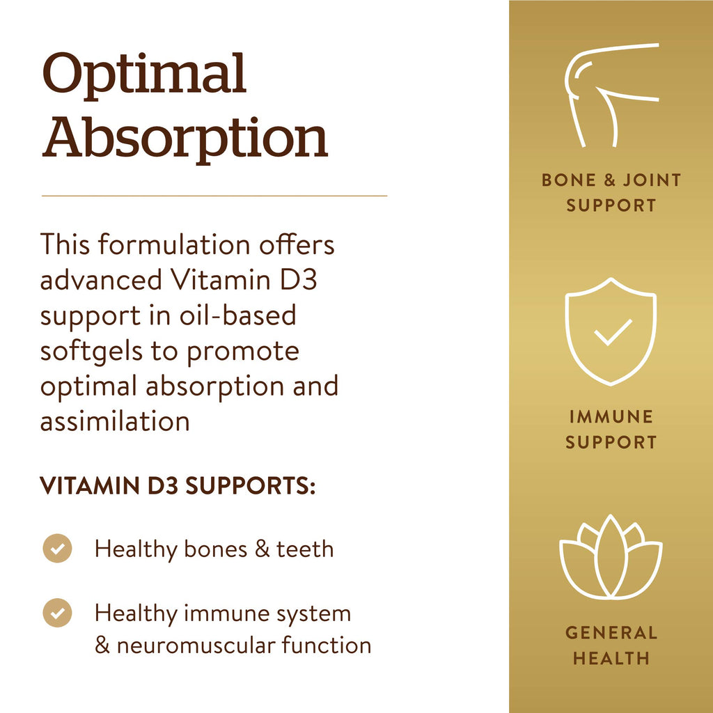 Solgar Vitamin D3 Cholecalciferol 250 MCG 10000 IU Softgels Helps Maintain Healthy Bones Teeth Immune System Support Non-GMO Gluten, Dairy Free Servings, 180 Count