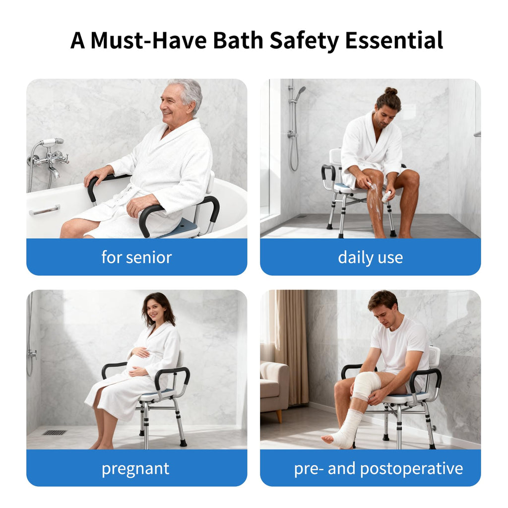 GonnaCare Heavy Duty Shower Chair for Inside Shower and Tub with Reinforced X-Bar, Padded Arms and Backrest, Height Adjustable, Ideal Shower Chair for Elderly and Disabled