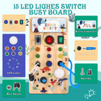 Dinosaur Busy Board with 8 LED Light Switches, Toddler Montessori Busy Board with Light Switch, Sensory Travel Toys, Montessori Toys for 1+ Year Old Boys
