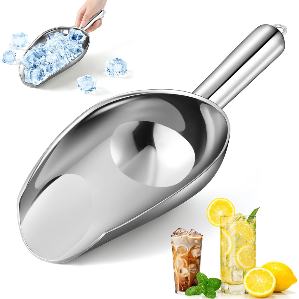 OLESBUR 18oz Stainless Steel Ice Scoop for Freezer – Dishwasher Safe Metal Scooper with Long Handle for Ice Machines, Buckets, Dog Food, Flour, and Canisters – Ideal for Bar, Parties & Weddings