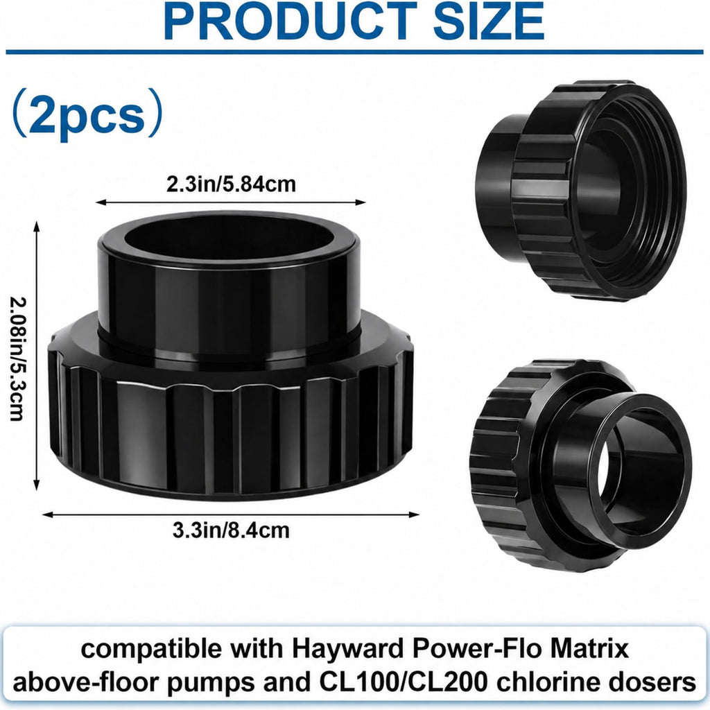 Joyfolk 2 Pcs SP1500UNPAK2C Union Connection Kit, 1-1/2-inch Socket by 2-inch Slip Flush Union Connectors Pak Replacement, Compatible with Hayward Pumps/filters and Chlorine Feeders