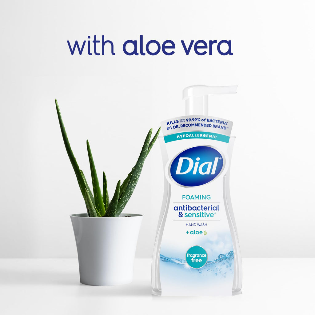 Dial Antibacterial Defense Foaming Hand Soap + Aloe, Fragrance Free, 7.5 Fl Oz (Pack of 6), Dermatologist-Tested Hand Wash, Gentle on Skin