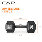 CAP Barbell Cast Iron Hex Dumbbell, Black, Single, 20 lb