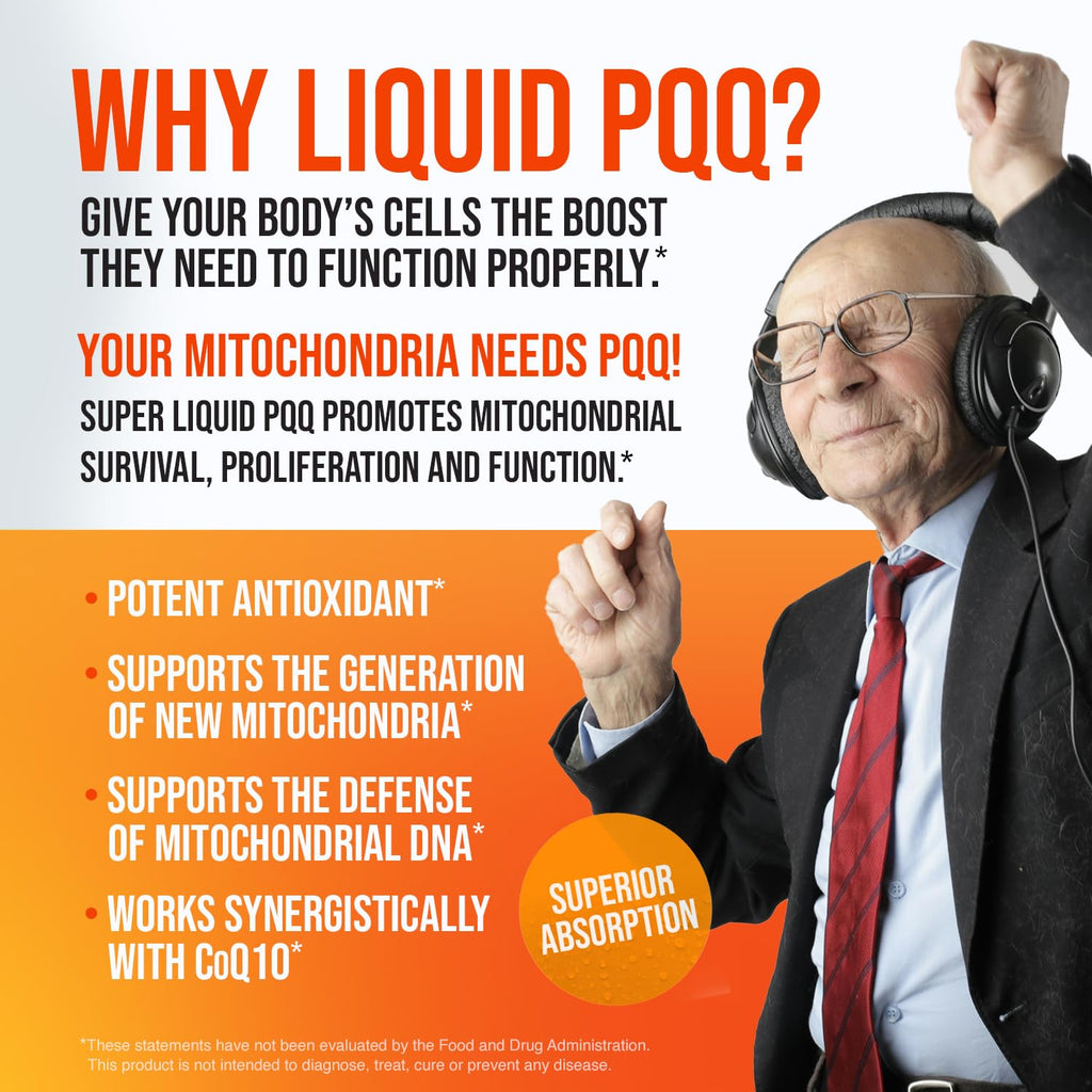MBS Biotechnology - Super PQQ Liquid - Highly Absorbable Pyrroloquinoline Quinone 20 Milligram, Best Liquid PQQ for Mitochondrial Biogenesis, Supports Heart Health, Cognitive Function and Mental Focus