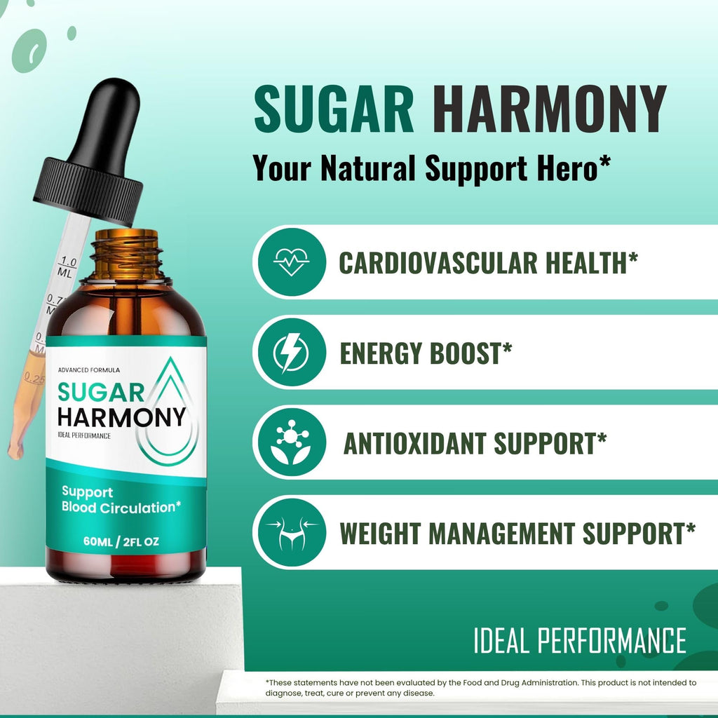 Sugar Harmony Drops, SugarHarmony Blood Formula Support Supplement Drops - Maximum Strength, All Natural Healthy Circulation, Stable Levels & Overall Health, Advanced Sugar Harmony Reviews (2 Pack)