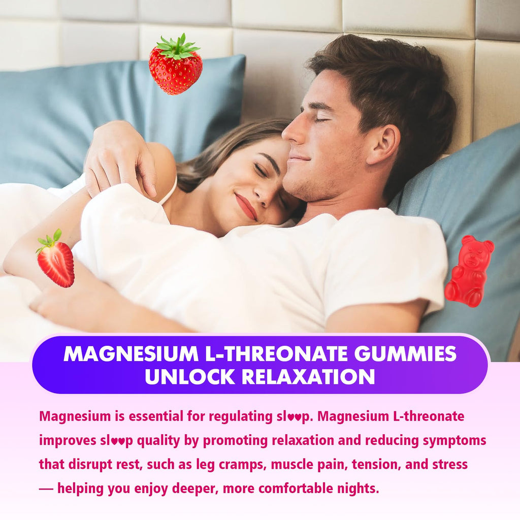 1000mg Magnesium L-Threonate Gummies for Kids & Adults - Muscle & Nervous System Support, Vegan, Sugar-Free Strawberry Flavor, 120 Gummies