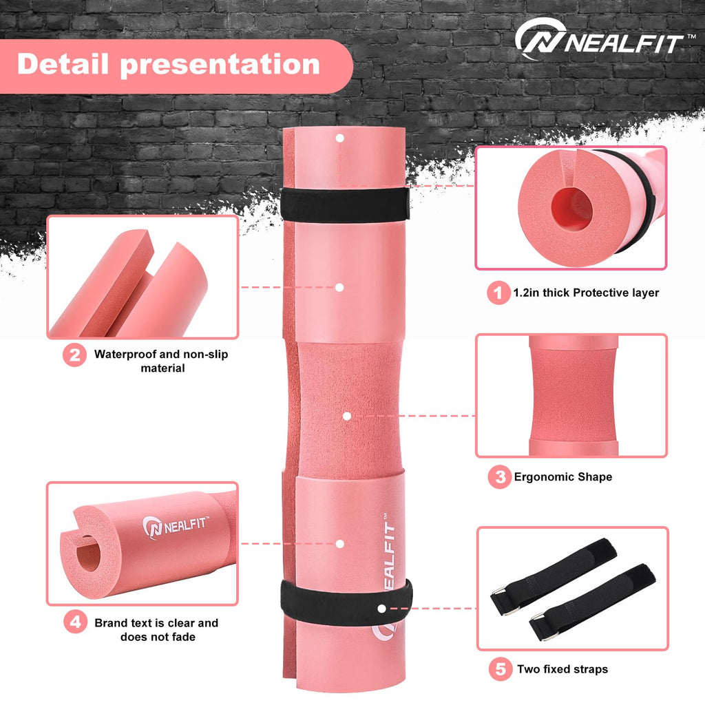 NEALFIT Barbell Pad Squat Pad for Squats���Squat Bar Pad���Great for Weightlifting,Lunges and Hip Thrusts���Foam Sponge Pad���Fit Standard and Olympic Bars Perfectly (Light Pink)