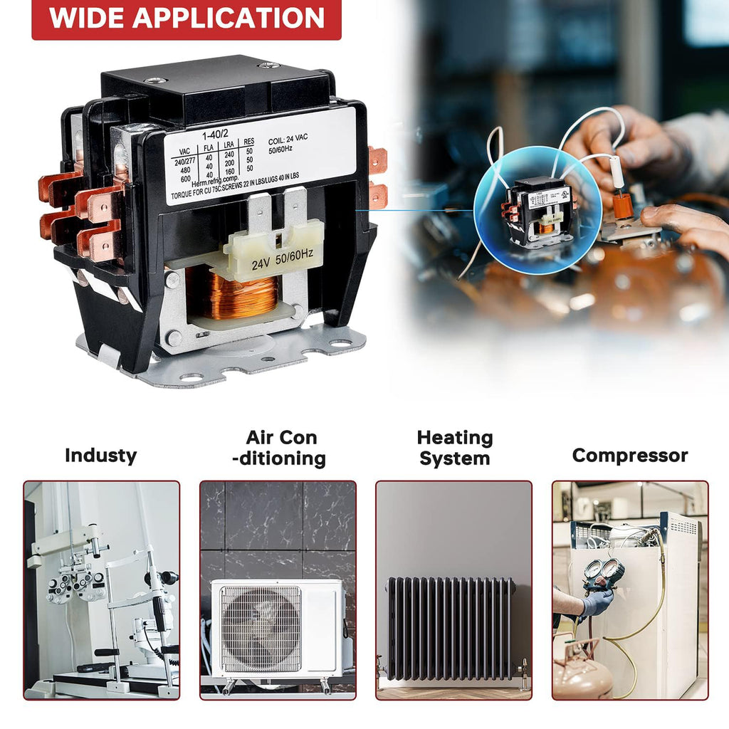 BOJACK 2 Poles FLA 40 Amp Coil 24 VAC Air Conditioner Condenser Compressor Contactor AC Definite Purpose Contactor