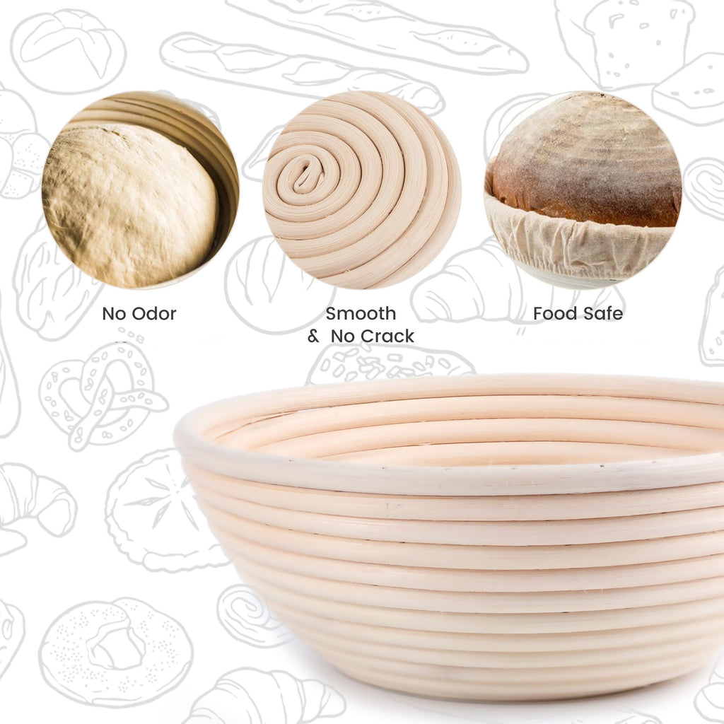 DOYOLLA Bread Proofing Baskets Set of 2 8.5 inch Round Dough Proofing Bowls w/Liners Perfect for Home Sourdough Bakers Baking