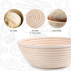 DOYOLLA Round Bread Dough Proofing Rising Rattan Baskets(Set of 2, 9 inch) w/Liners for Home Sourdough Bread Bakers