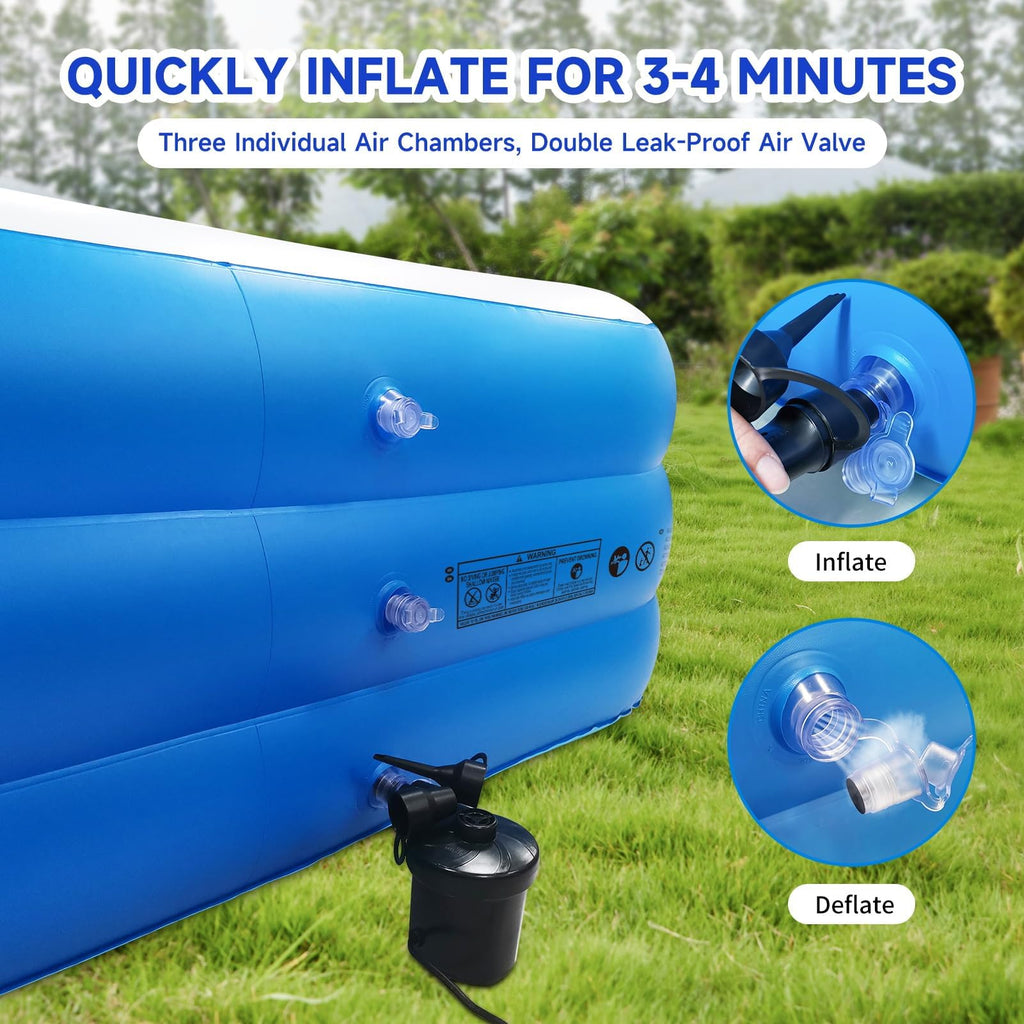 Nattork Inflatable Swimming Pool for Kids and Adults- 118" x 68" x 22" Family Full-Sized Blow Up Pools for kids -Thickened Durable Above Ground Swimming Pool Backyard Lawn, Indoor Outdoor Summer Party