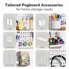Keepo Peg Board Wall Organizer – Plastic Pegboard Panels, Modular Peg Board Storage System For Home Office, Craft Room, Gaming Setup (White, 22″×22″)