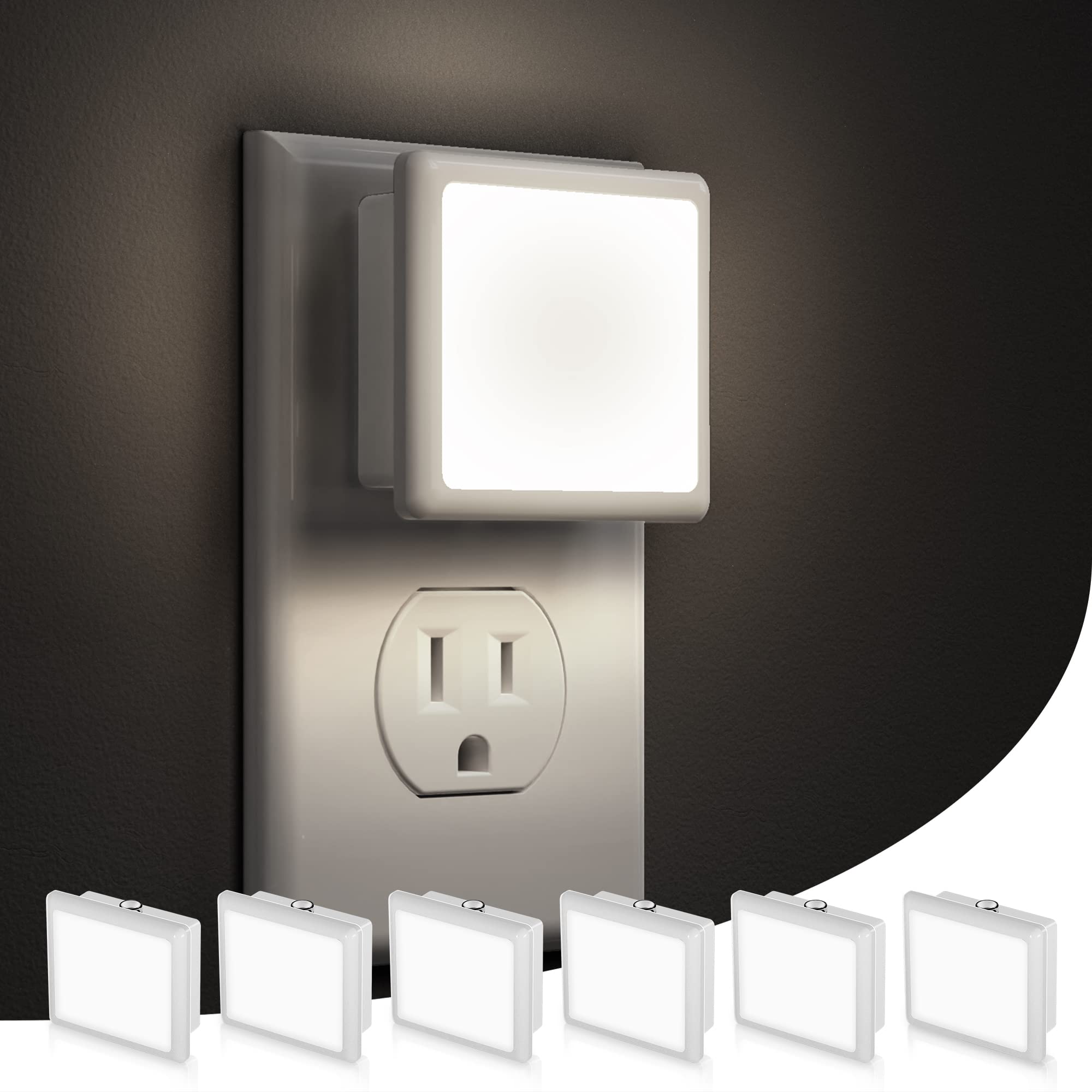 L LOHAS LED Night Lights Plug into Wall, [6-Pack] Plug in Night Light, Dusk-to-Dawn Sensor, 5000K Daylight 0.3W Bright Nightlight Auto-On/Off for Adults Kids Room Bedroom Bathroom Hallway Kitchen