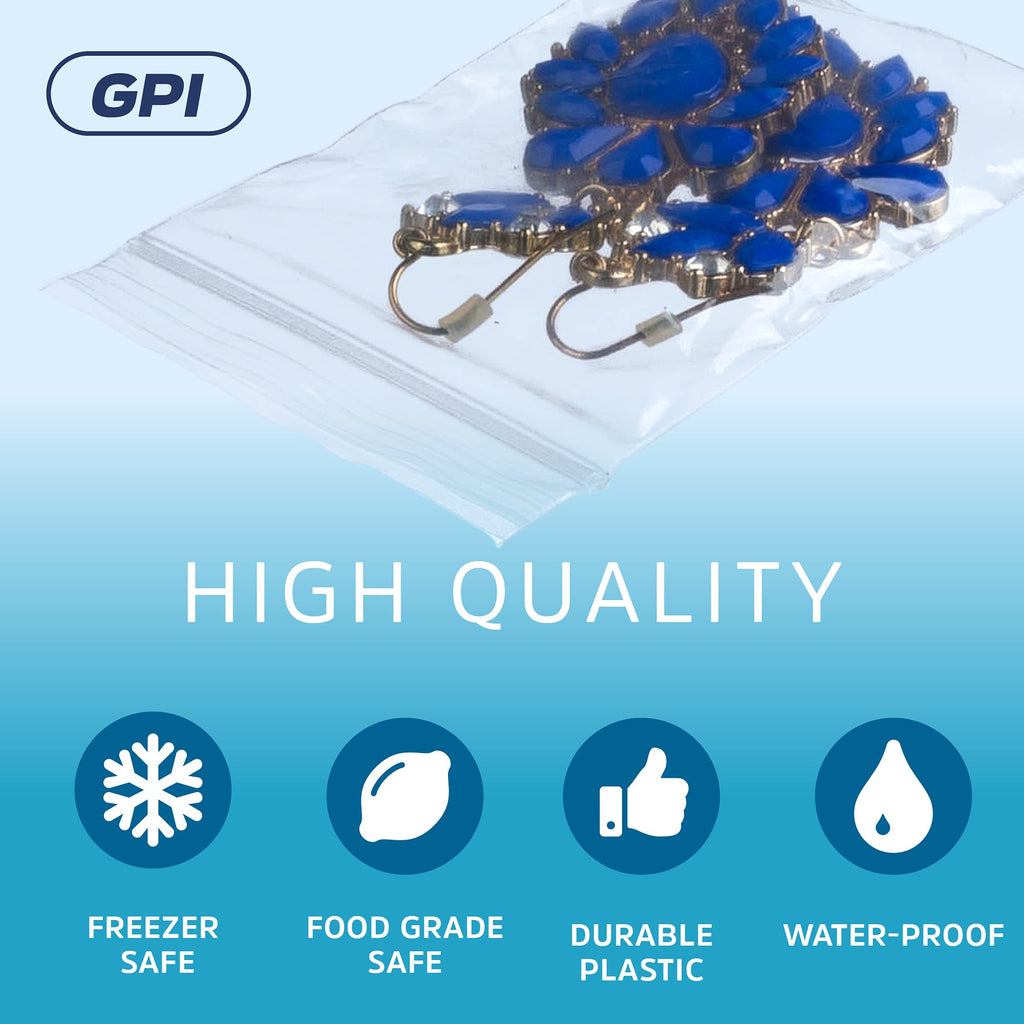 2" x 3" Small Zip Bags, 100 Pack, Clear Plastic Reclosable Poly Baggies, 2 mil with Resealable Zip Top Lock for Storage & Packaging Jewelry, Pills, Meds, Candy, Beads & Seeds. GPI