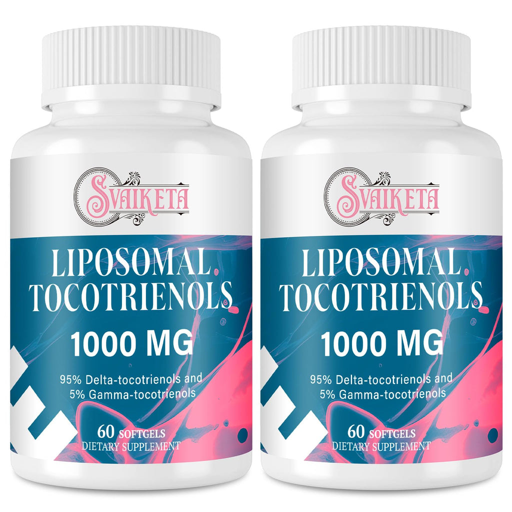 Svaiketa Liposomal Tocotrienols Supplement 1000mg, Vitamin E, Advanced Formula with 95% Delta-Tocotrienols & 5% Gamma-Tocotrienols - 60 Softgels (2 Bottles)