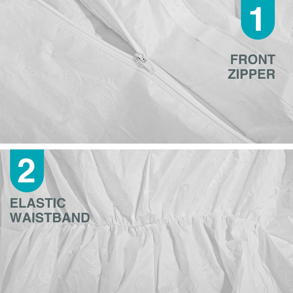 FURWEY Hazmat Suits 10 Pack Disposable Protective Coveralls, Heavy Duty Full Body Painters Suit for Men & Women with Elastic Wrists, Ankles and Hood, Available in 4 sizes-Large