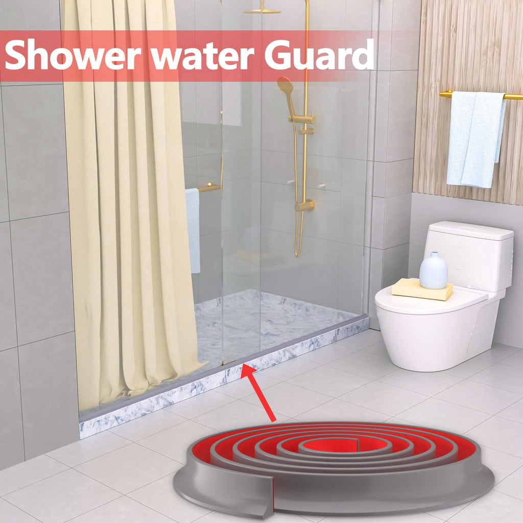 Collapsible Shower Threshold Water Dam, Self Adhesive Silicone Waterproof Barrier Bathroom and Kitchen Water Strip Dam Shower Guard for Dry And Wet Separation Caulk Seal Strip Edge Trim (39Inch, Grey)