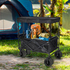 Black Removable Wagon Canopy Attachment with Rods, Foldable Sun Shade Cover