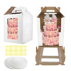 GODCDKC Cake Boxes - 2 Pack Tall Cake Box 12x12x14 Inch Disposable Layer Carrier with Window Large Tierd Cake Out Transport Containers with Handle for Wedding, Birthday, Party (White)