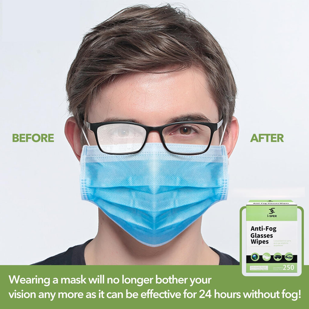 250 Count Anti Fog Lens Wipes for Eyeglasses, Pre-Moistened Individual Wrapped Glasses Wipe Lens Cleaner, with a Carrying Box, Defogging Screen Wipes for Eyeglasses, Sunglass, Goggles, Camera Lens