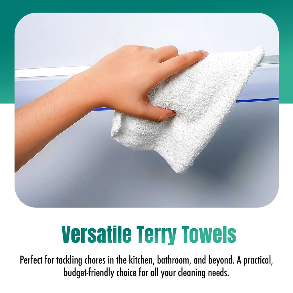 ZUPERIA Terry Towels Pack of 60 (14" X 17" Inches) 100% Cotton Terry Barmop Towels - Absorbent & Durable Bar Rags, Multipurpose Cleaning Rags for Home, Automotive & Garage Cleaning Supplies (White)