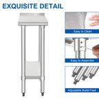 HARDURA Stainless Steel Commercial Work Table Prep Work Metal Table 24×12 Inches with Undershelf and 2" Backsplash Heavy Duty NSF 430 for Kitchen Food Prep