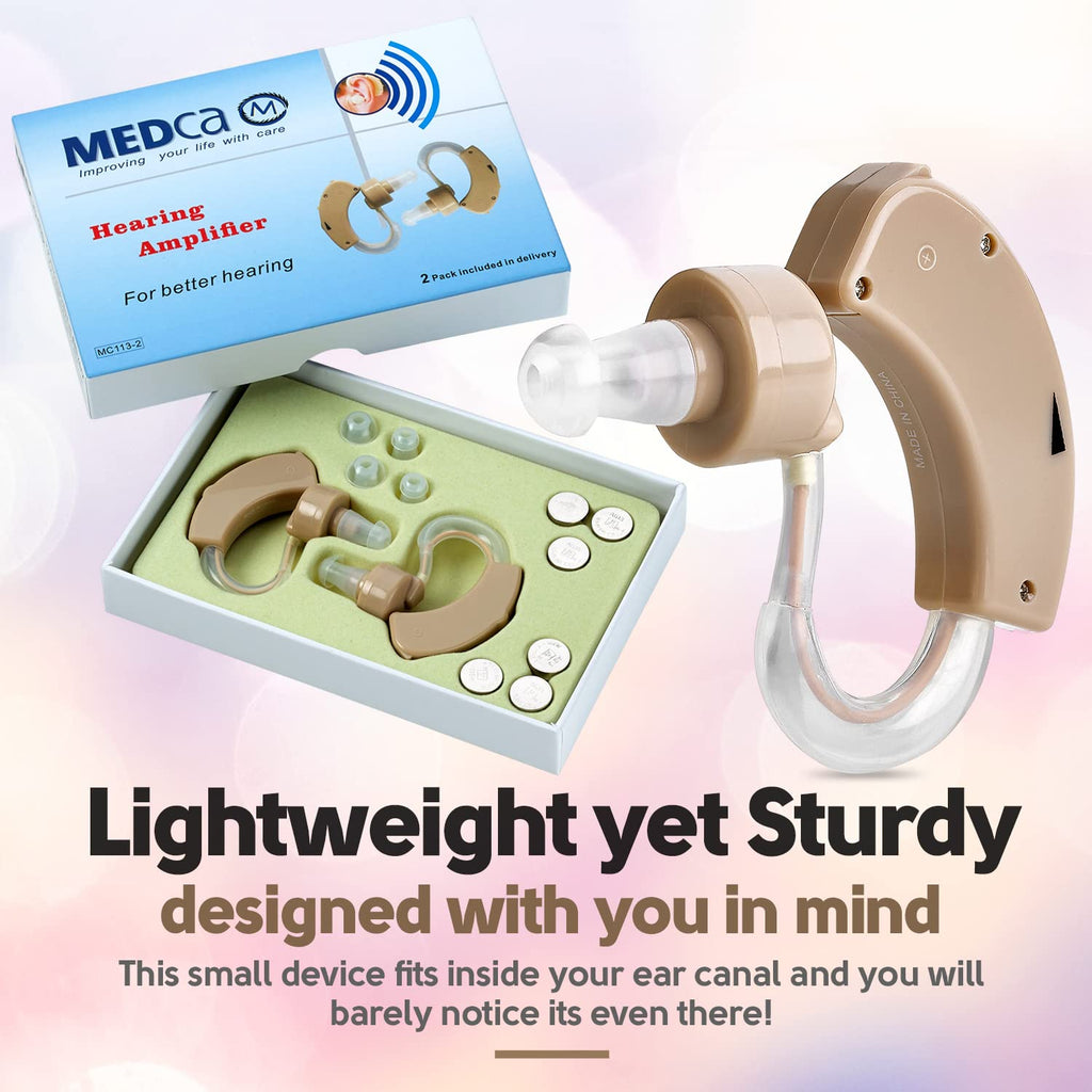 MEDca BTE Hearing Aids for Seniors - Behind the Ear Sound Amplifier Super Mini Size Sound Enhancer For Better Hearing (Pair)