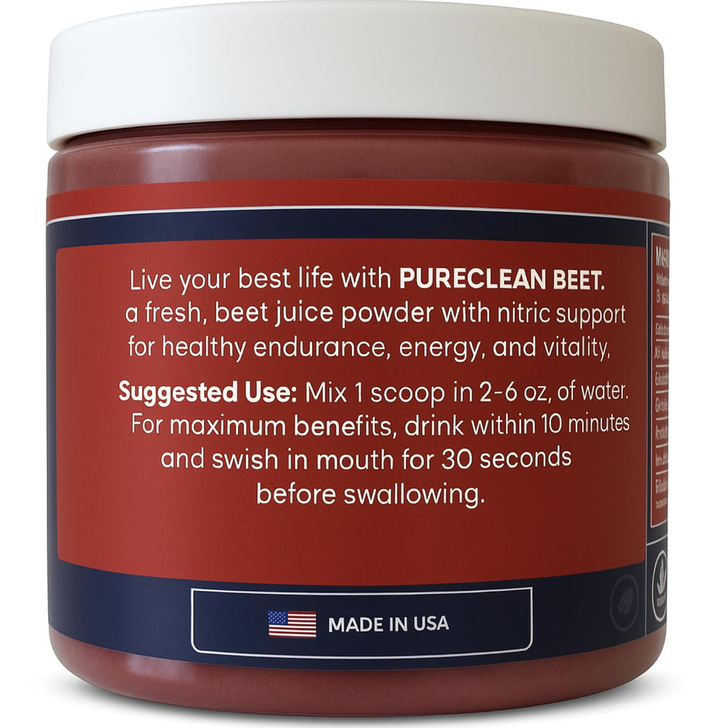 PureClean Organic Beet Juice Powder - Nitric Oxide Supplement - 100% USA Grown Beets - Organic Beet Root Powder 30 Servings, 300g (2 Jars 60 Servings)