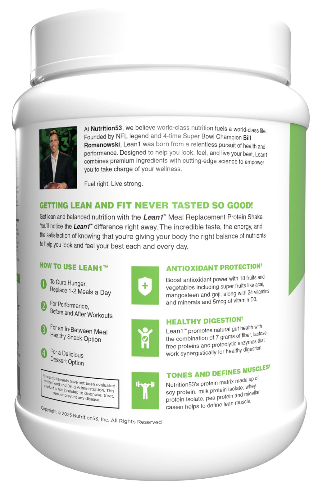 Lean1 Meal Replacement Protein Shake, Strawberry Flavor, 15 Serving Tub
